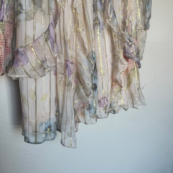 NEW Anthropologie Forever That Girl Lurex Mini Dress Floral Long Sleeve Medium - Picture 6 of 14